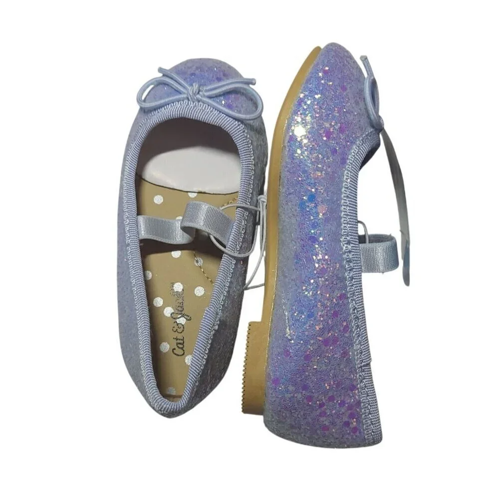 Cat and Jack, girls' ballet flats, blue with glitter, size 5, NWT